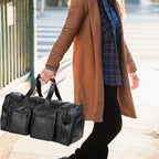 Leather Travel Bag with Shoe Pouch, Brown