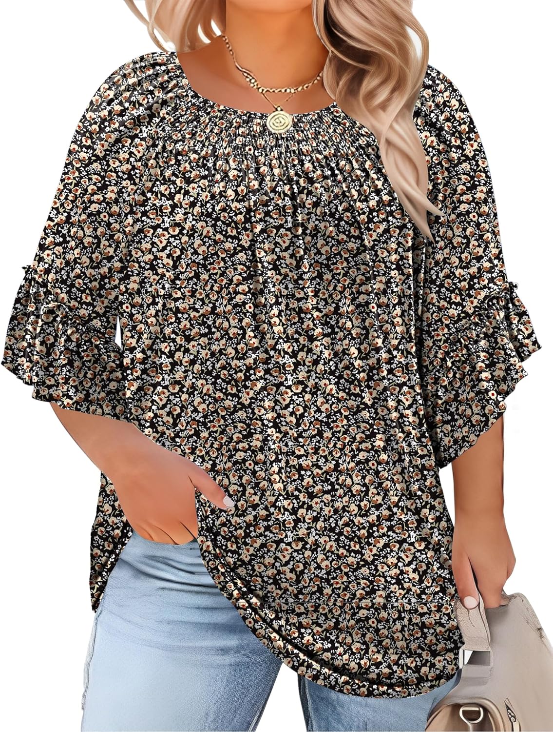 Plus Size Ruffle Sleeve Tunic Top