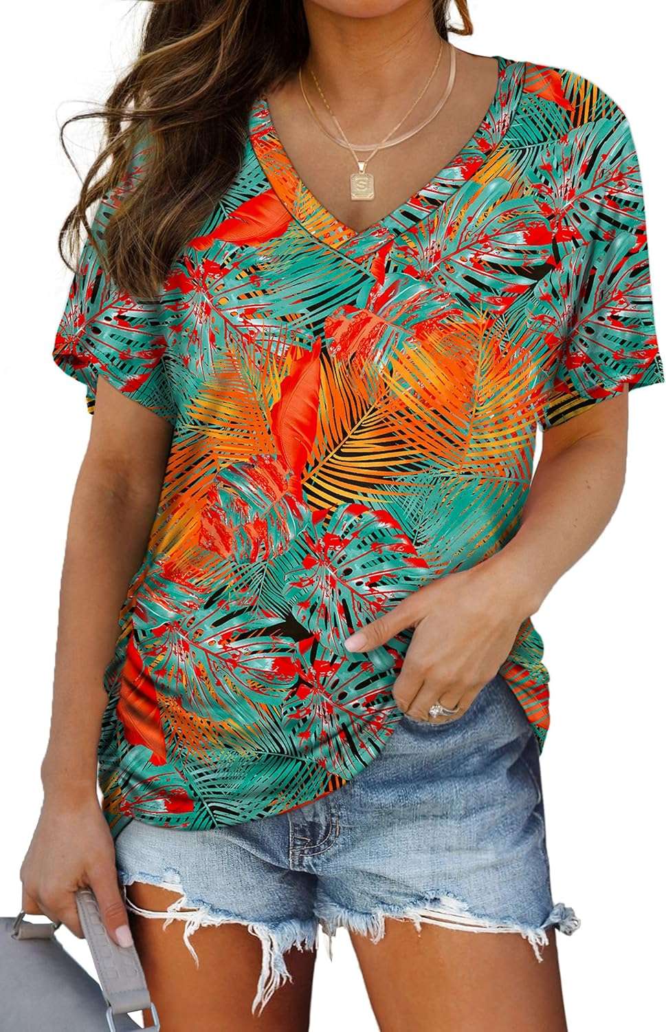 WIHOLL V-Neck Dolman Top with Side Shirring - Women's T Shirts by Handbags Specialist Headquarter | Available at Handbags Specialist Headquarter