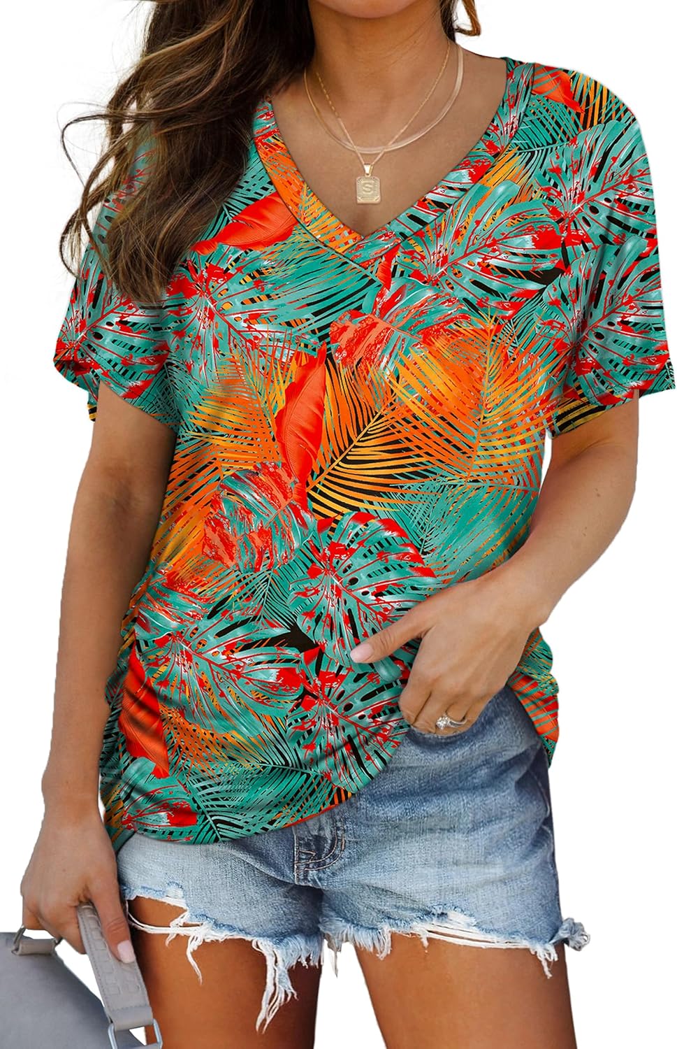 WIHOLL V-Neck Dolman Top with Side Shirring - Women's T Shirts by Handbags Specialist Headquarter | Available at Handbags Specialist Headquarter