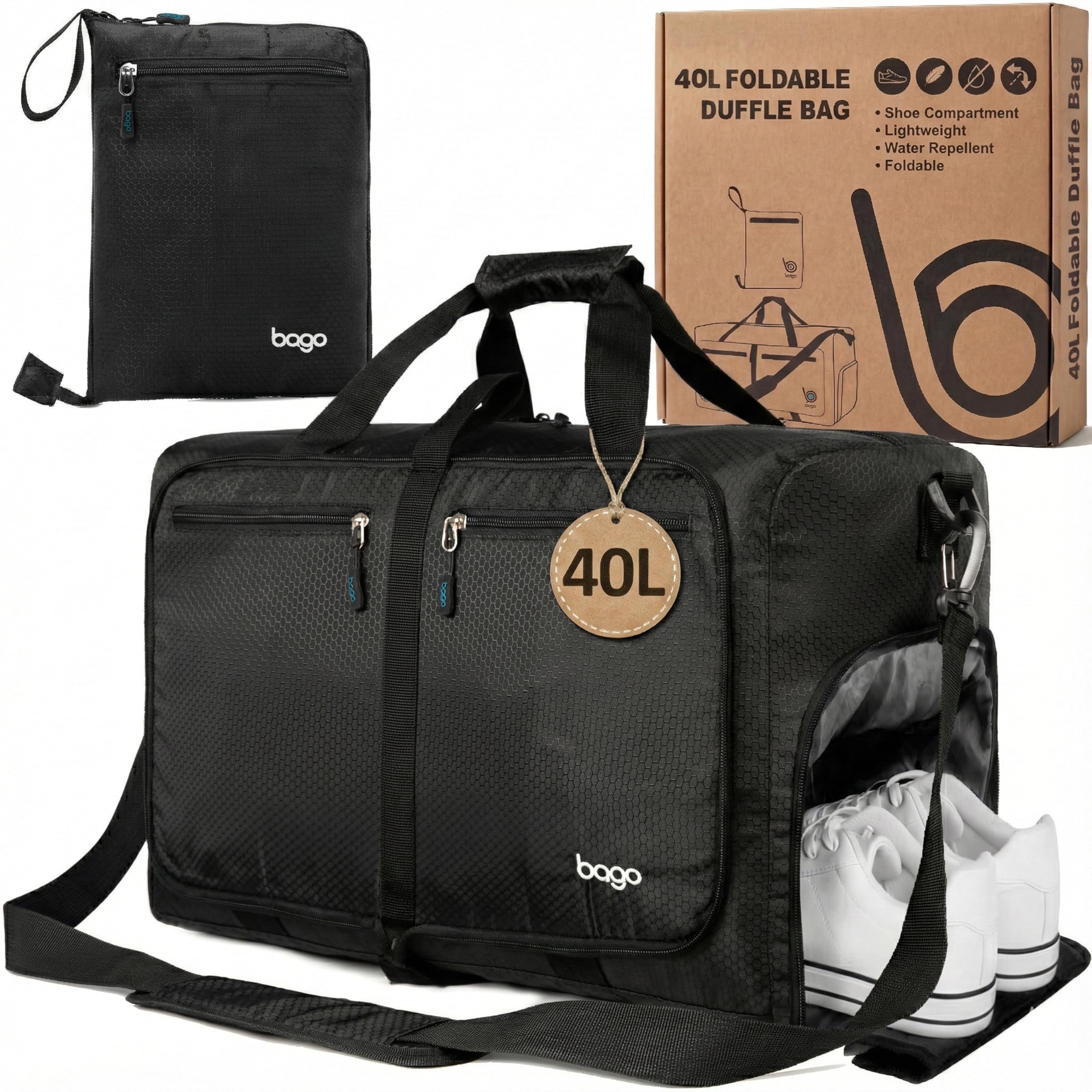 Bago 60L Foldable Travel Duffle Bag with Shoe Compartment