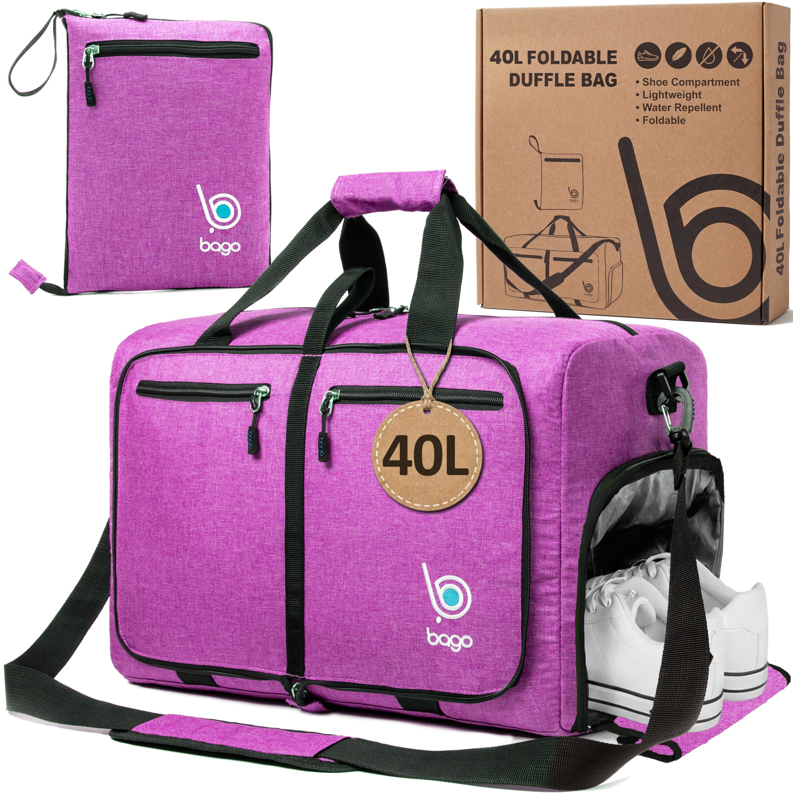 Bago 60L Foldable Travel Duffle Bag with Shoe Compartment