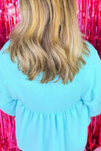 Plus Size Textured Peplum Long Sleeve Blouse - Plus Size Shirts by Trendsi | Available at Handbags Specialist Headquarter