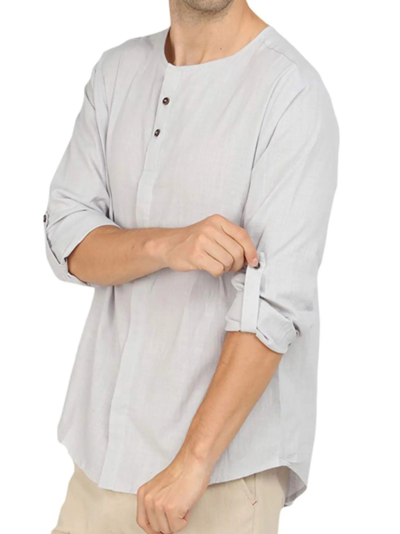 Men's Roll-Up Sleeve Linen Blend Polo Shirt - Men's Polo shirt by Trendsi | Available at Handbags Specialist Headquarter