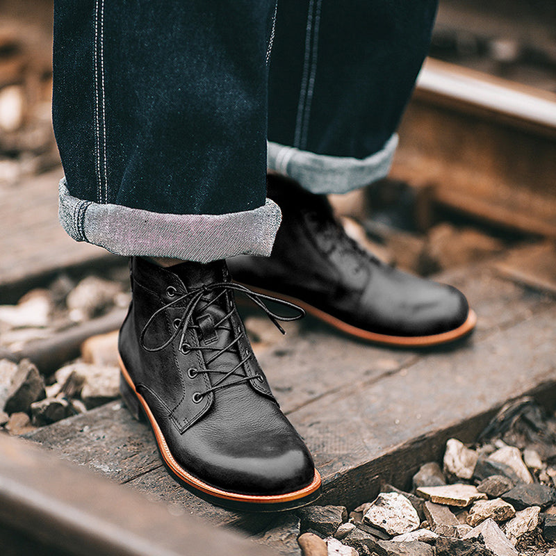 Vintage Moto Men's Leather Lace-Up Ankle Boots