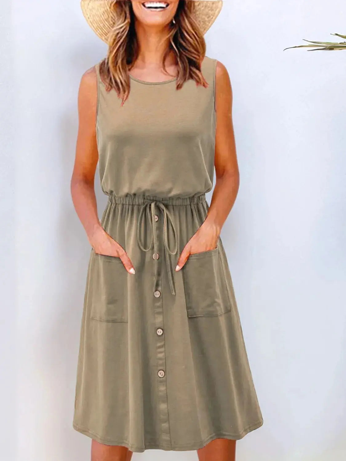 Full Size Round Neck Sleeveless Tank Dress Plus Size - Women Plus Size by Trendsi | Available at Handbags Specialist Headquarter