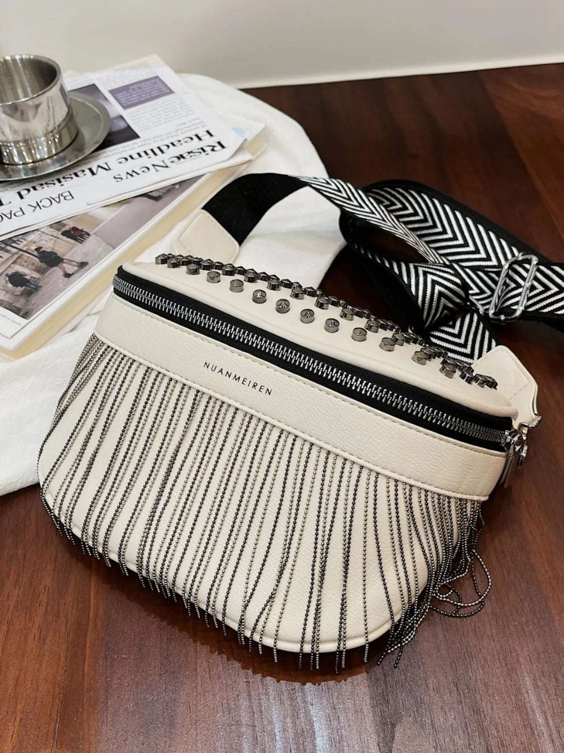 Fringe Studded PU Leather Crossbody Bag - Crossbody Bag by Trendsi | Available at Handbags Specialist Headquarter