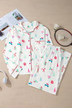 Christmas Printed Collared Neck Top and Pants Lounge Set - Sleepwear by Trendsi | Available at Handbags Specialist Headquarter