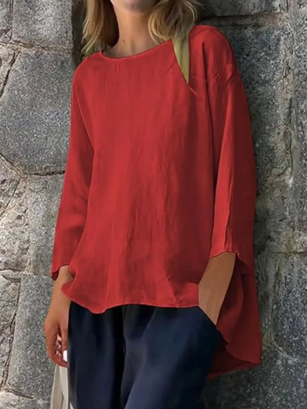 Full Size Round Neck Relaxed Fit Blouse Plus Size - Tops by Trendsi | Available at Handbags Specialist Headquarter