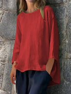 Full Size Round Neck Relaxed Fit Blouse Plus Size - Tops by Trendsi | Available at Handbags Specialist Headquarter