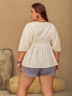 Plus Size Peplum V-Neck Half Sleeve Blouse - Plus Size Shirts by Trendsi | Available at Handbags Specialist Headquarter