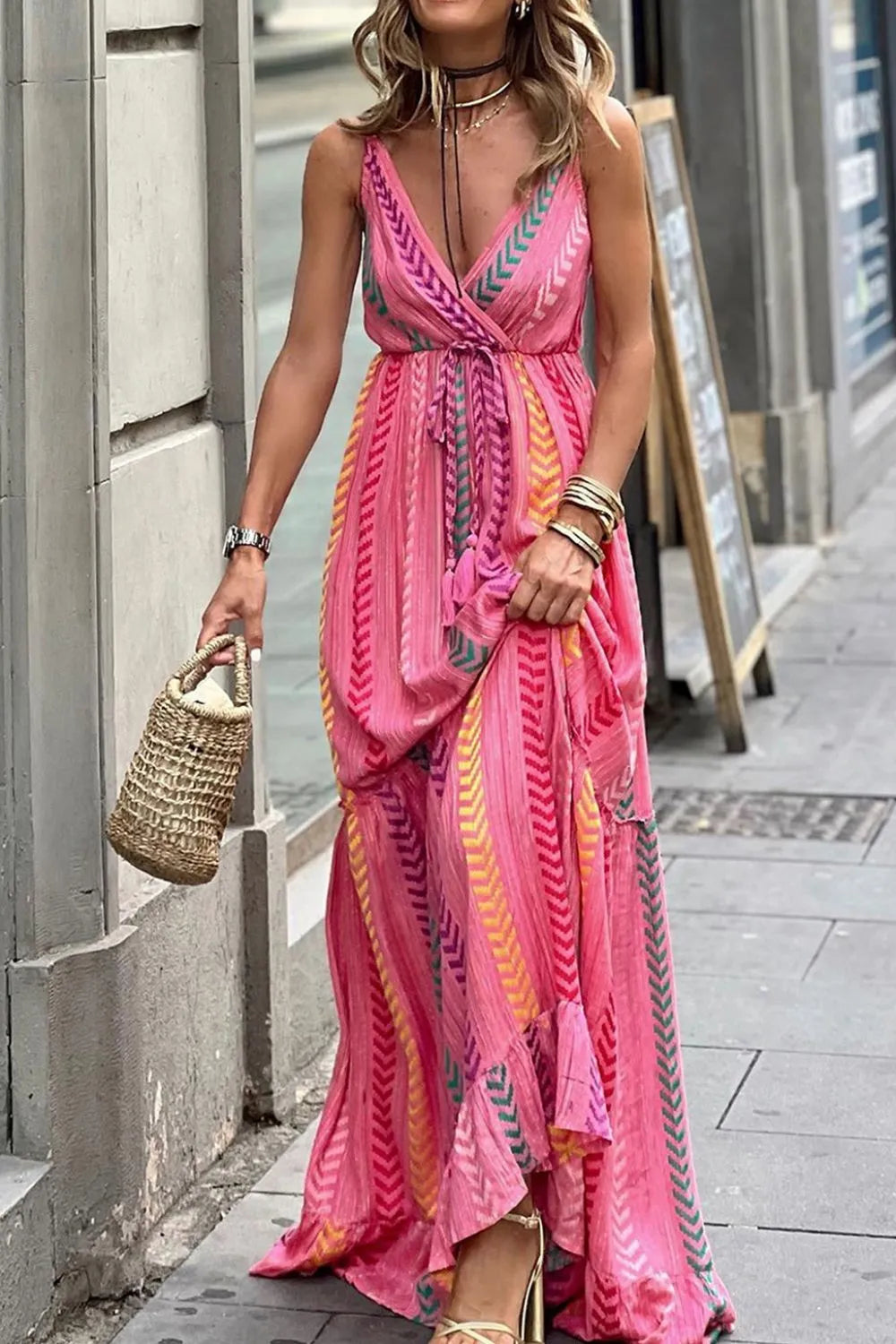 Printed Surplice Maxi Cami Dress - Maxi Dress by Trendsi | Available at Handbags Specialist Headquarter
