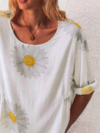 Full Size Flower Round Neck Half Sleeve T-Shirt Plus Size - Women Plus Size by Trendsi | Available at Handbags Specialist Headquarter