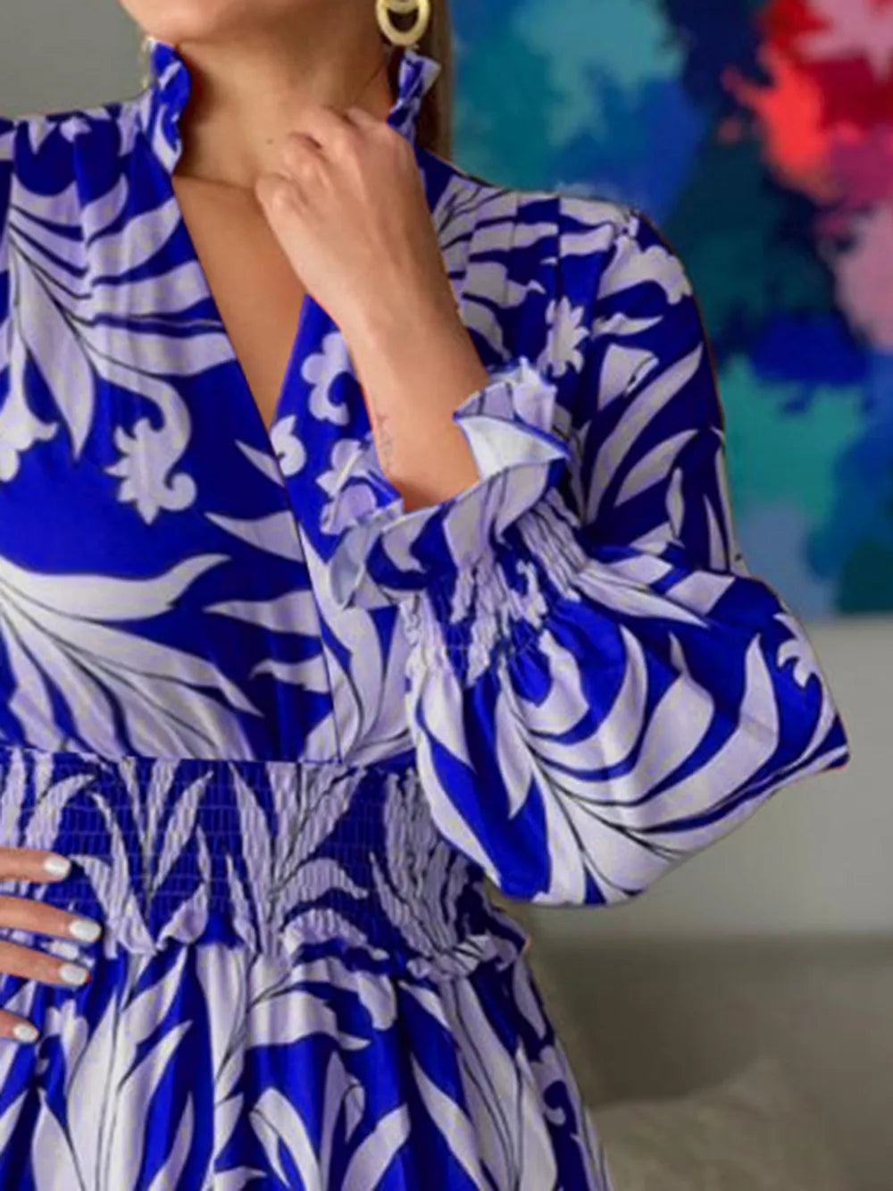 Printed Flounce Sleeve Maxi Dress - Maxi Dress by Trendsi | Available at Handbags Specialist Headquarter