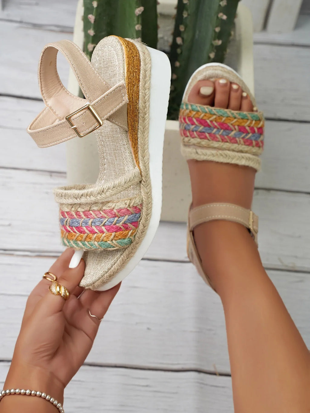 Braided Rainbow Platform Wedge Sandals - Women Sandals by Trendsi | Available at Handbags Specialist Headquarter
