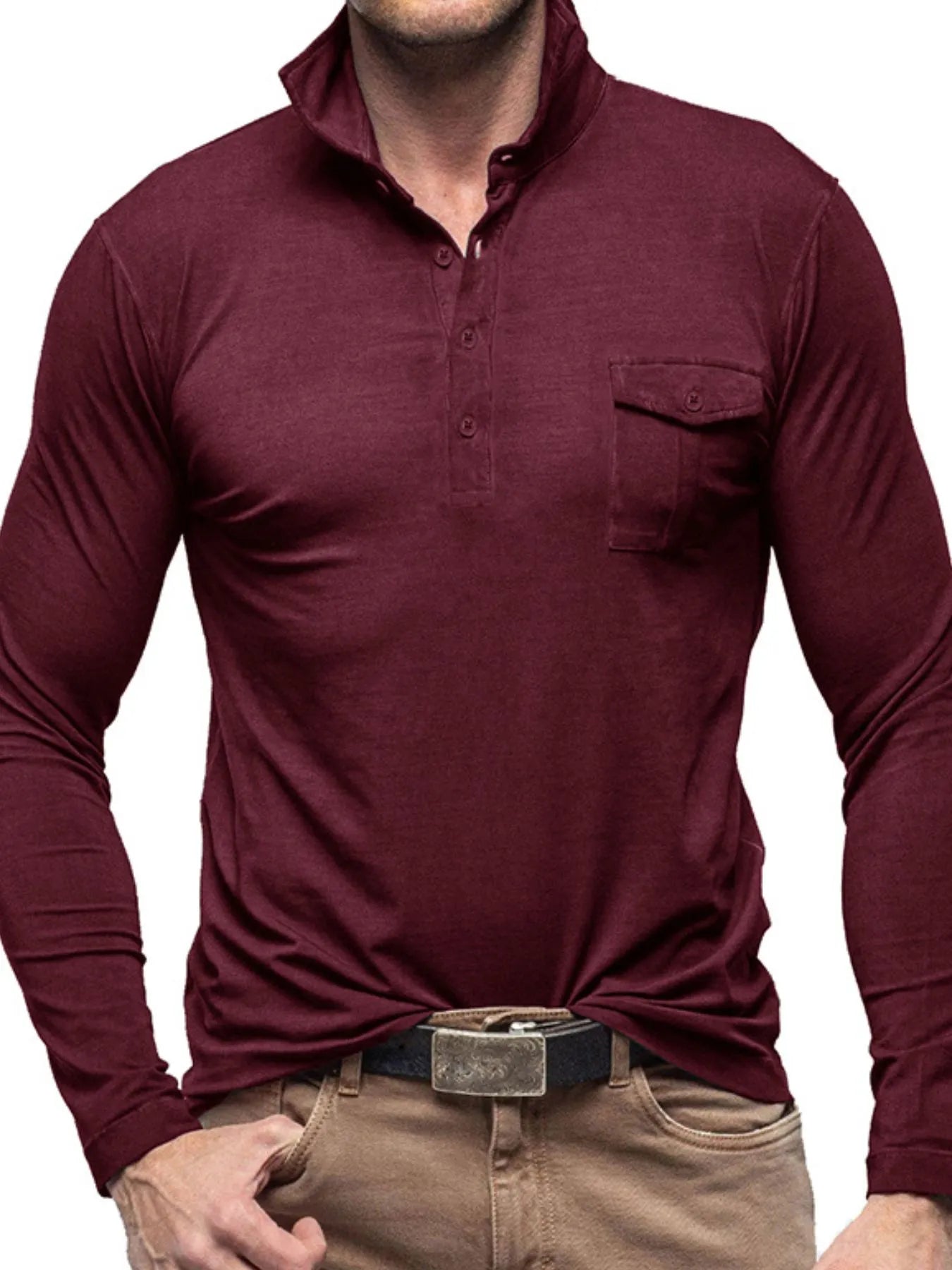 Men's Basic style Collared Neck Long Sleeve Polo - Men's Polo shirt by Trendsi | Available at Handbags Specialist Headquarter