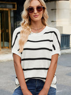 Striped Oversized Casual Sweater with Relaxed Fit - Tops by Trendsi | Available at Handbags Specialist Headquarter