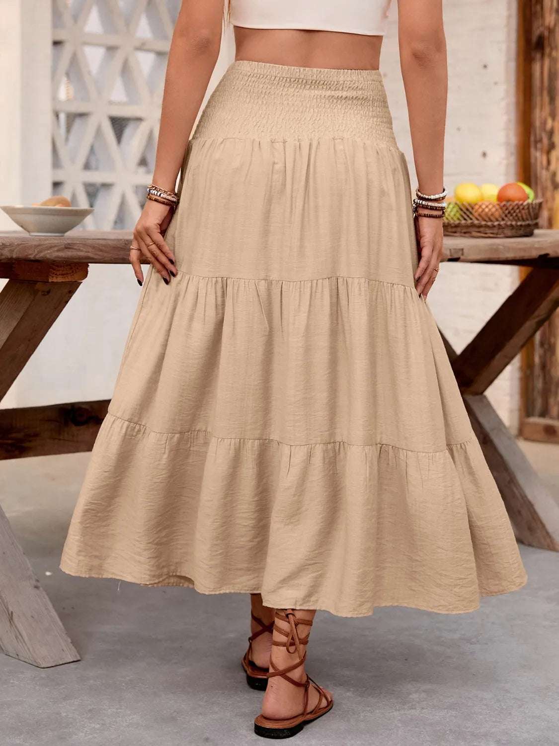 Smocked Tiered Skirt - Skirts by Trendsi | Available at Handbags Specialist Headquarter