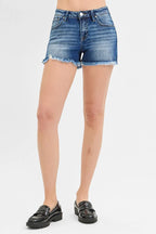 RISEN Full Size Low Rise Frayed Denim Shorts Plus Size - Women / Jeans & Denim by Trendsi | Available at Handbags Specialist Headquarter