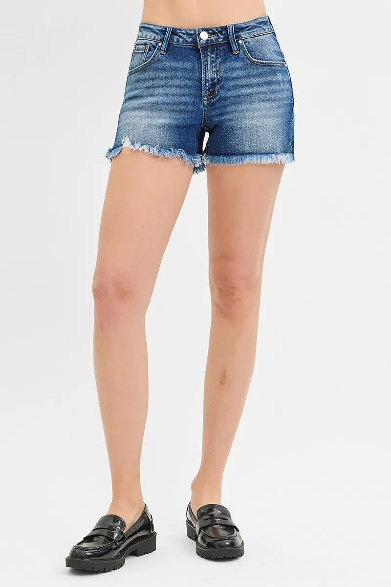 RISEN Full Size Low Rise Frayed Denim Shorts Plus Size - Women / Jeans & Denim by Trendsi | Available at Handbags Specialist Headquarter