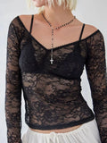 Lace Sheer Long Sleeve T-Shirt - Tops by Trendsi | Available at Handbags Specialist Headquarter