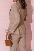 Full Size Lapel Collar Long Sleeve Blazer and Pants Set Plus Size - Women Plus Size by Trendsi | Available at Handbags Specialist Headquarter