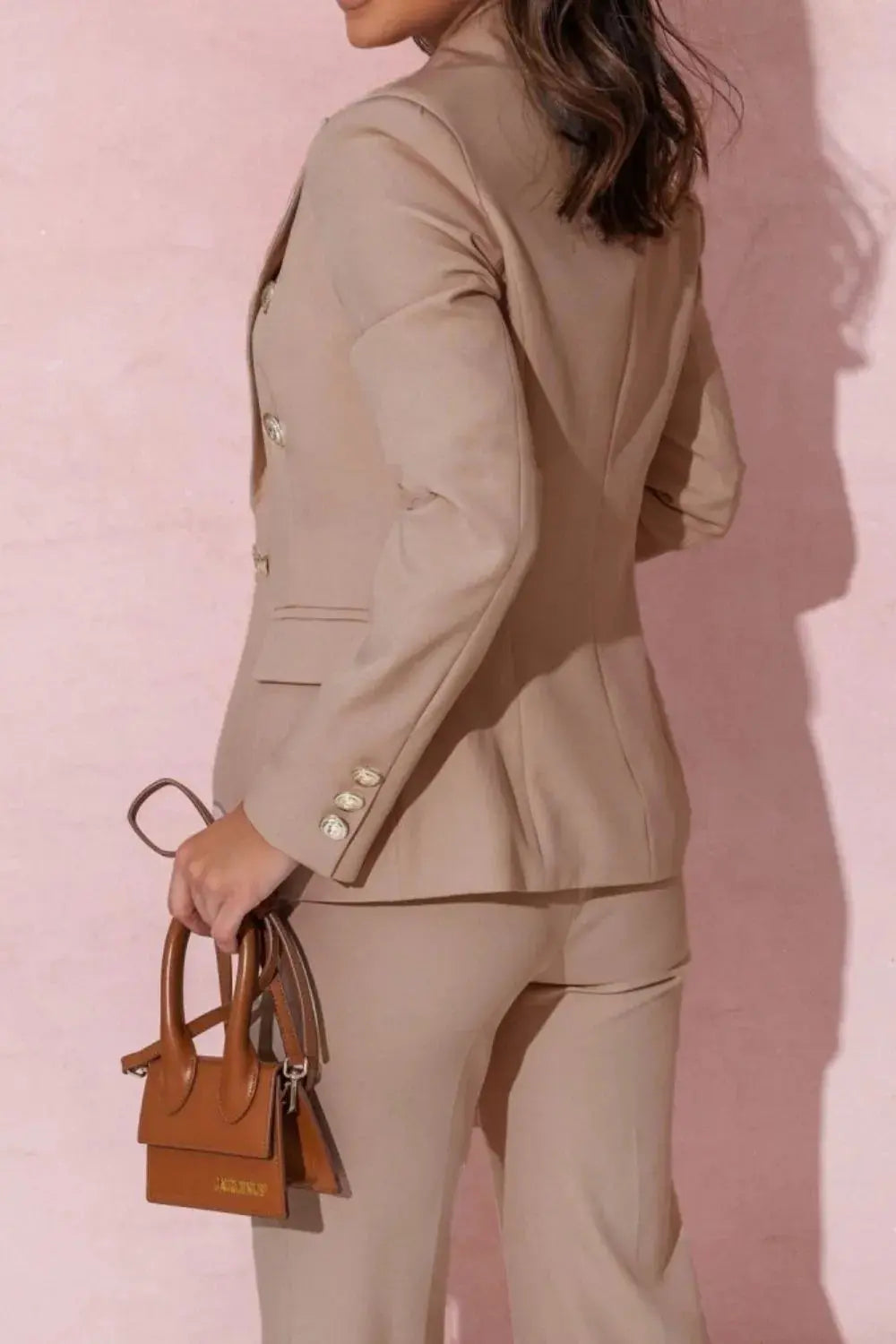 Full Size Lapel Collar Long Sleeve Blazer and Pants Set Plus Size - Women Plus Size by Trendsi | Available at Handbags Specialist Headquarter