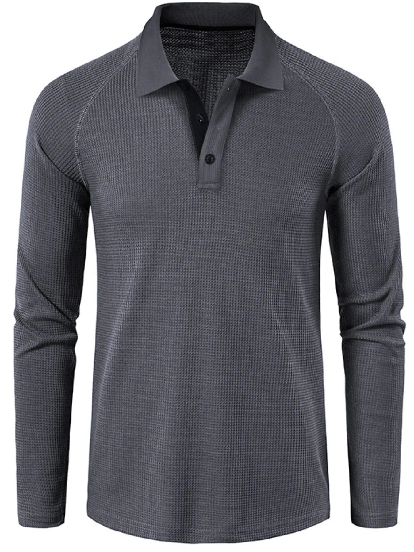 Men's Long Sleeve Textured Polo - Men's Polo shirt by Trendsi | Available at Handbags Specialist Headquarter
