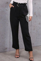Belted Paperbag Waist Pants - Women Pants by Trendsi | Available at Handbags Specialist Headquarter