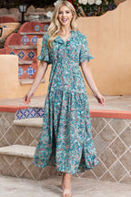 Paisley Print Flounce Sleeve Maxi Dress - Maxi Dress by Trendsi | Available at Handbags Specialist Headquarter