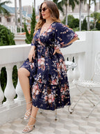 Honey Plus Size Floral Surplice Neck Midi Dress - Dresses by Trendsi | Available at Handbags Specialist Headquarter