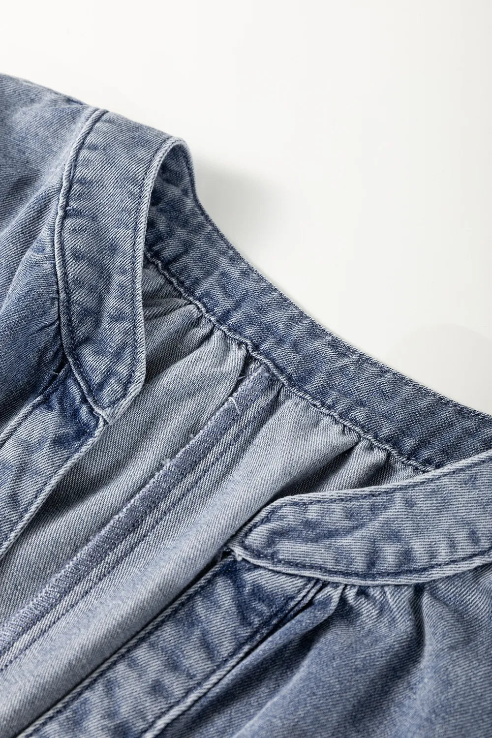 V Neck Ruffled Short Puff Sleeve Denim Top - Women / Jeans & Denim by Trendsi | Available at Handbags Specialist Headquarter