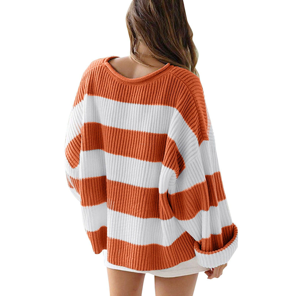 Chic Striped Batwing Knit Sweater for Women