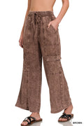 Zenana Washed Linen Elastic Band Waist Cargo Pants - Women Pants by Trendsi | Available at Handbags Specialist Headquarter