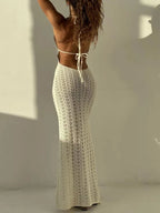 Crochet Halter Neck Bodycon Knit Cover Up Dress - Maxi Dress by Trendsi | Available at Handbags Specialist Headquarter