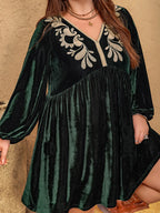 Plus Size Embroidered V-Neck Long Sleeve Dress - Dresses by Trendsi | Available at Handbags Specialist Headquarter