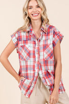 Mittoshop Mineral Wash Plaid Button Down Shirt - Women's Down Shirt Tops by Trendsi | Available at Handbags Specialist Headquarter