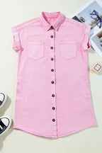 Button Down Short Sleeve Denim Dress - Women / Jeans & Denim by Trendsi | Available at Handbags Specialist Headquarter