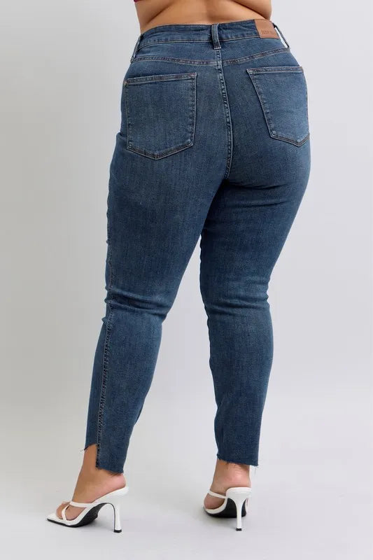 Judy Blue Full Size High Waist Tummy Control Step Hem Skinny Jeans Plus Size - Women / Jeans & Denim by Trendsi | Available at Handbags Specialist Headquarter