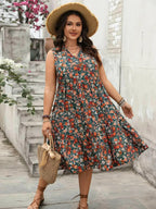 Plus Size Floral Notched Sleeveless Dress - Women Plus Size by Trendsi | Available at Handbags Specialist Headquarter