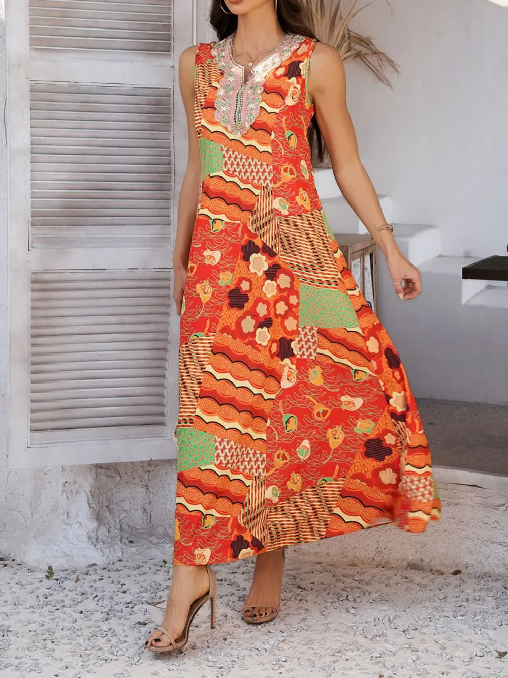 Devine Printed Sleeveless Maxi Dress - Maxi Dress by Trendsi | Available at Handbags Specialist Headquarter