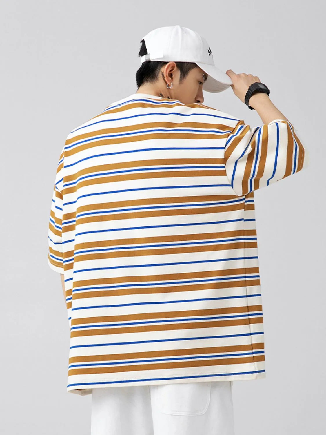 Men's Plus Size Basic style Round Neck Striped T-Shirt - Men's T-Shirt by Trendsi | Available at Handbags Specialist Headquarter