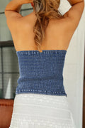 Bow Smocked Back Denim Tube - Women / Jeans & Denim by Trendsi | Available at Handbags Specialist Headquarter