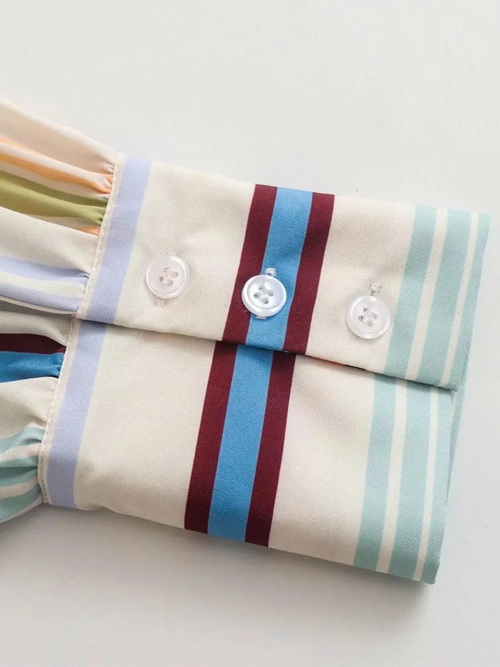 Striped Button Down Lantern Sleeve Shirt - Women's Down Shirt Tops by Trendsi | Available at Handbags Specialist Headquarter