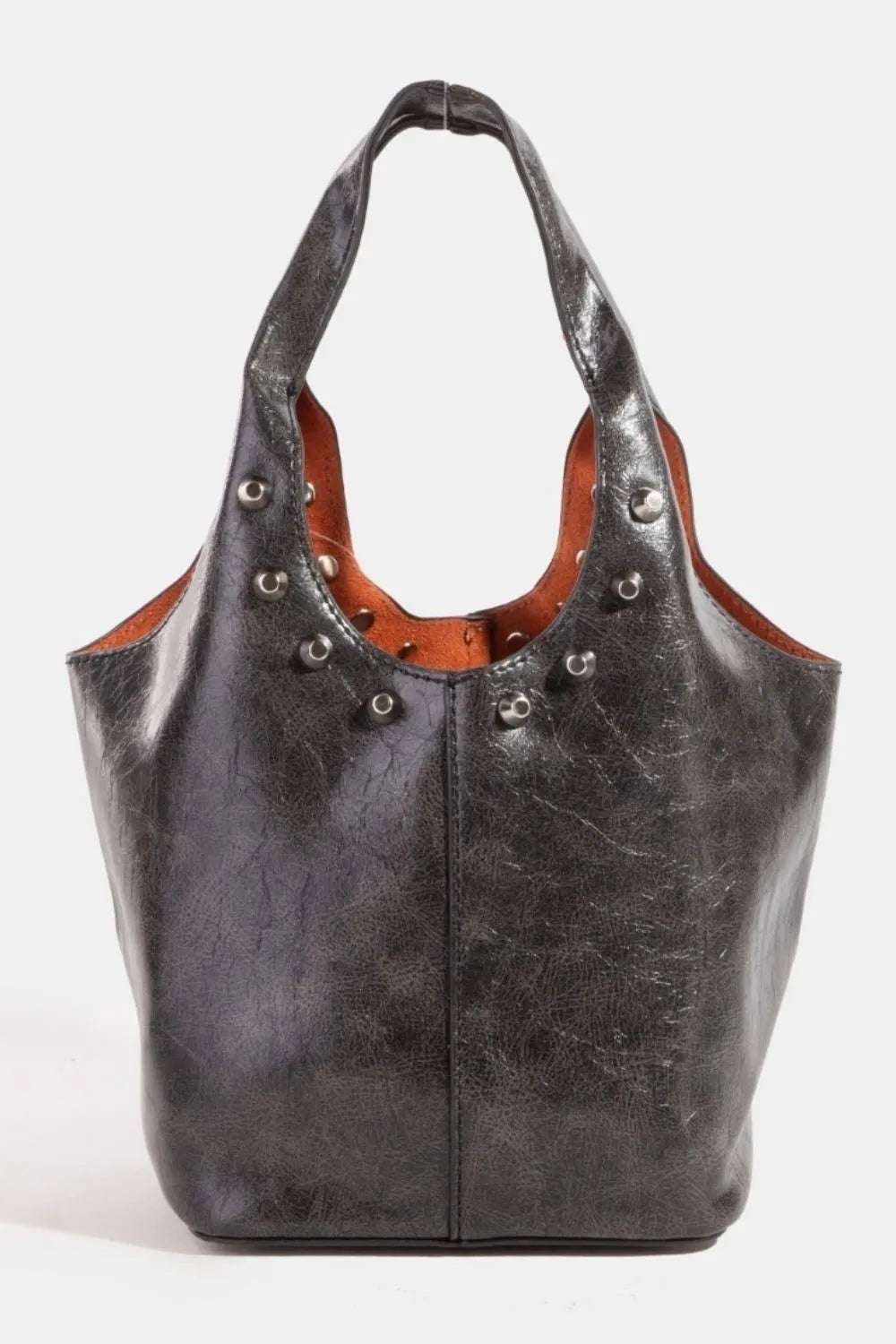 Fame Weathered Faux Leather And Studs Bucket Bag - Crossbody Bag by Trendsi | Available at Handbags Specialist Headquarter