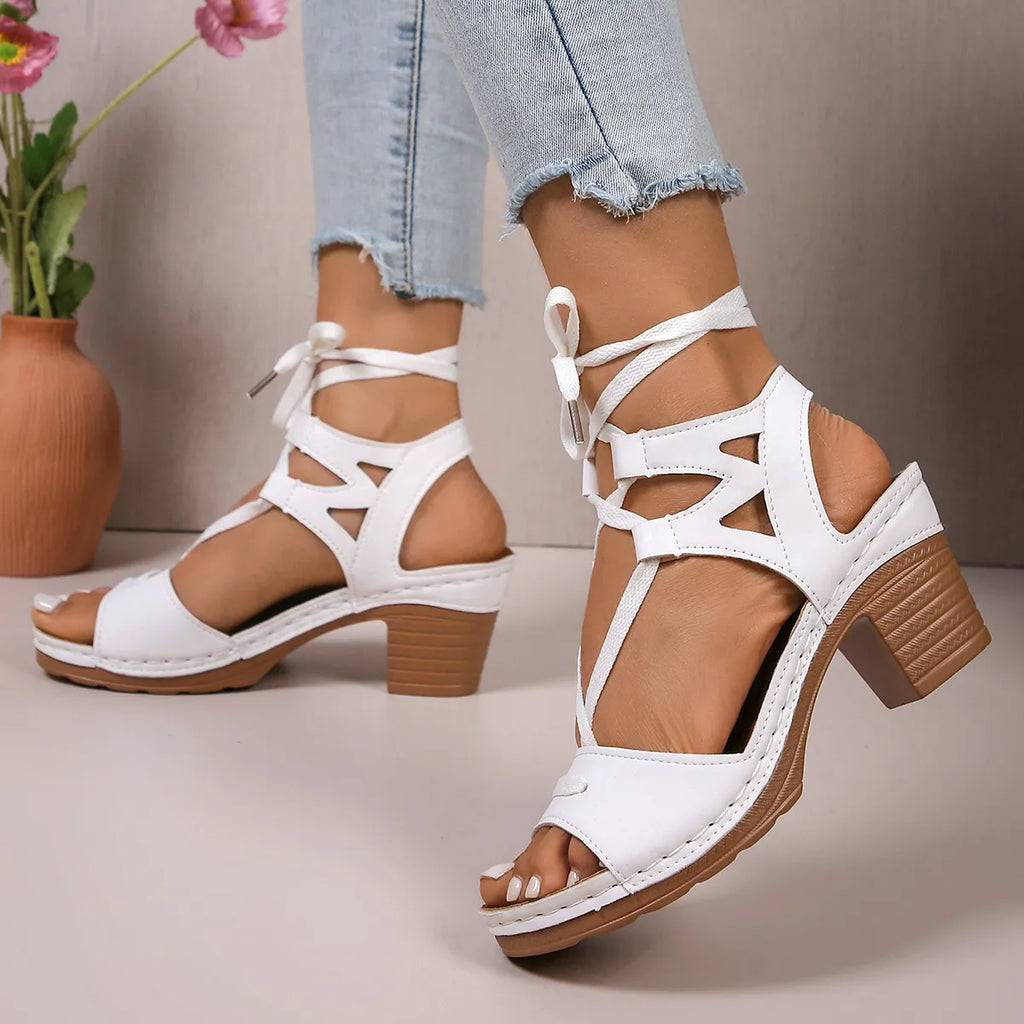 Lace-Up Block Heel Sandals - Women Sandals by Trendsi | Available at Handbags Specialist Headquarter