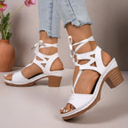 Lace-Up Block Heel Sandals - Women Sandals by Trendsi | Available at Handbags Specialist Headquarter