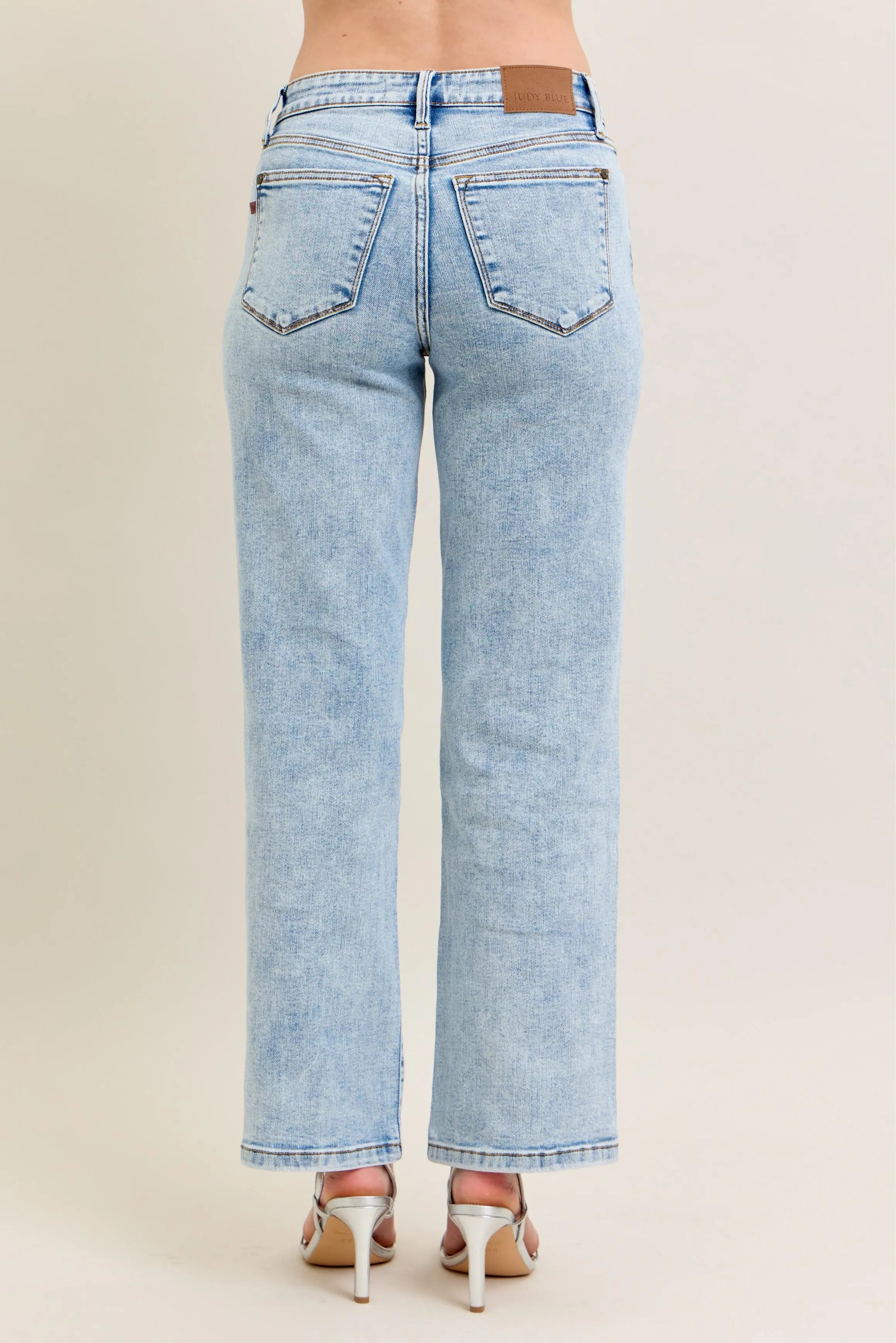 Judy Blue Full Size High Waist Stone Wash Straight Jeans Plus Size - Women / Jeans & Denim by Trendsi | Available at Handbags Specialist Headquarter