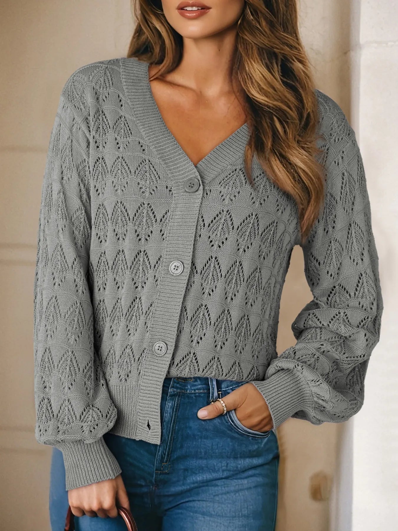 Buttoned Front Openwork Cardigan - Tops by Trendsi | Available at Handbags Specialist Headquarter
