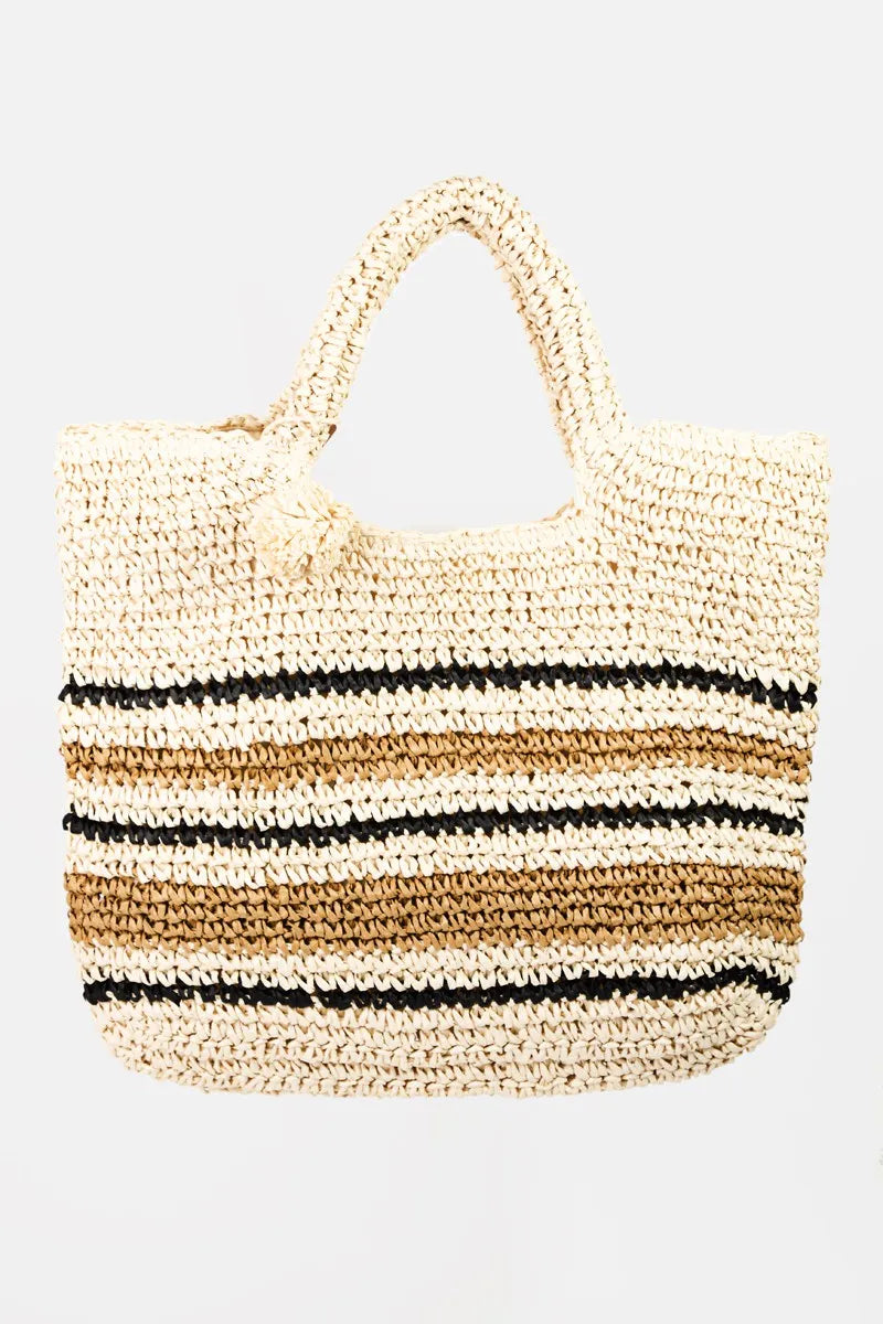 Fame Striped Straw Braided Tote Bag - Tote Bag by Trendsi | Available at Handbags Specialist Headquarter